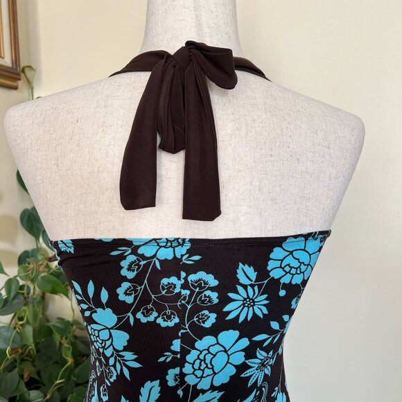 Body Central Brown & Blue Floral Summer Halter Dress sz S NEW - Picture 6 of 7
